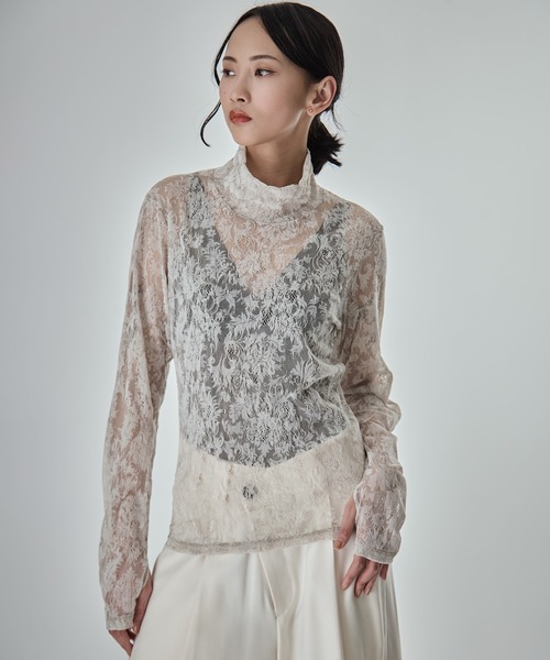 STUDIOUS（ステュディオス）の「【STUDIOUS/ステュディオス】Stretch Flocky Lace Top/ストレッチレーストップ（シャツ/ブラウス・レディース・ライトベージュ/ブラック/ラベンダー・FREE）」の21枚目の写真