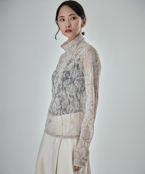 STUDIOUS（ステュディオス）の「【STUDIOUS/ステュディオス】Stretch Flocky Lace Top/ストレッチレーストップ（シャツ/ブラウス・レディース・ライトベージュ/ブラック/ラベンダー・FREE）」の22枚目の写真
