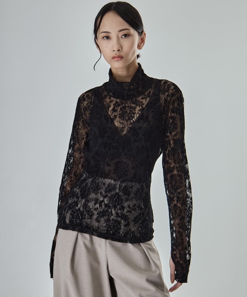 STUDIOUS（ステュディオス）の「【STUDIOUS/ステュディオス】Stretch Flocky Lace Top/ストレッチレーストップ（シャツ/ブラウス・レディース・ライトベージュ/ブラック/ラベンダー・FREE）」の10枚目の写真