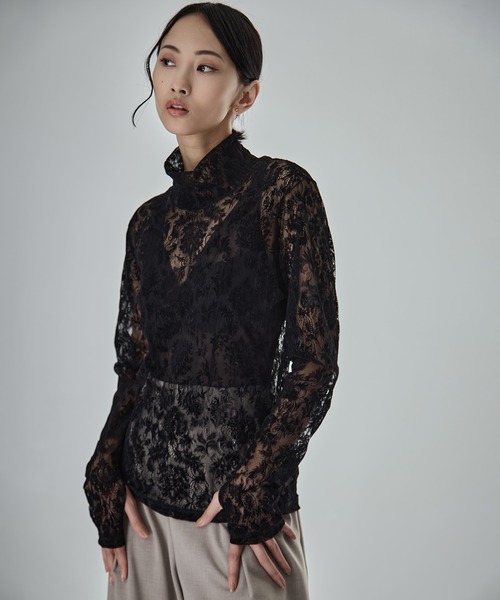 STUDIOUS（ステュディオス）の「【STUDIOUS/ステュディオス】Stretch Flocky Lace Top/ストレッチレーストップ（シャツ/ブラウス・レディース・ライトベージュ/ブラック/ラベンダー・FREE）」の11枚目の写真