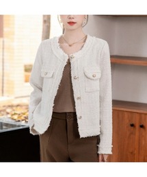 AMAJI（アマジ）の「ゴールドボタンフリンジツイードジャケット（その他アウター）」