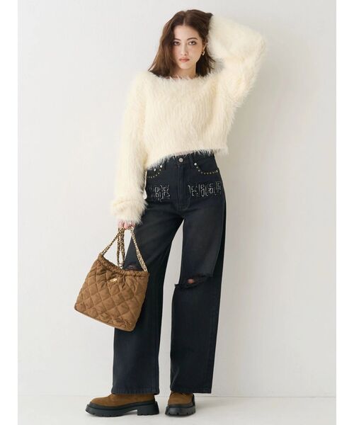 EVRIS（エヴリス）の「【500mlペットボトル収納可】フェイクスウェードキルティングショルダーBAG（ショルダーバッグ・レディース・キャメル/ホワイト/ブルー・FREE）」の9枚目の写真