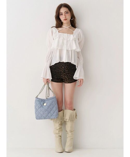 EVRIS（エヴリス）の「【500mlペットボトル収納可】フェイクスウェードキルティングショルダーBAG（ショルダーバッグ・レディース・キャメル/ホワイト/ブルー・FREE）」の11枚目の写真