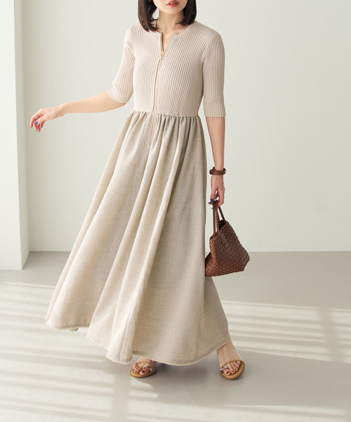 Noble（ノーブル）の「《追加・新色》フロントジップドッキングワンピース（ワンピース・レディース・チャコールグレー/キャメル/ベージュ・36/38）」の2枚目の写真