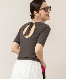 MAQWEL | 【MAQWEL/マクウェル】ウォッシャブルバックリボン五分袖プルオーバー(Tシャツ/カットソー)