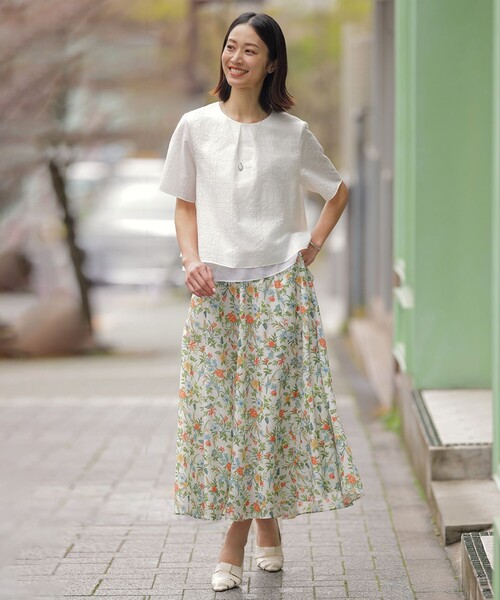 J.PRESS（ジェイプレス）の「レーシーチェック クルーネック カットソー（Tシャツ/カットソー・レディース・ホワイト系3・LARGE/MEDIUM）」の2枚目の写真