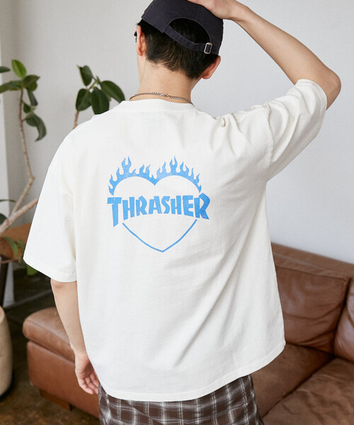 (300枚限定)ダウ90000 また点滅に戻るだけ　Tシャツ　バックプリント有 THRASHER × PUBLUX/スラッシャー 別注 バックプリント ハート ロゴT