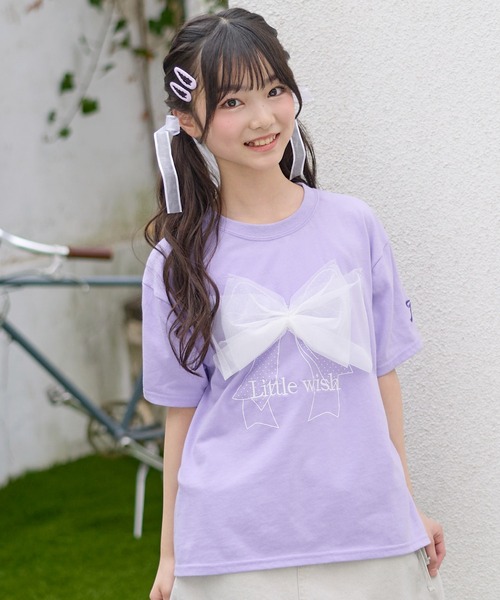 チュールビックリボン半袖Tシャツ/カットソー（Tシャツ/カットソー