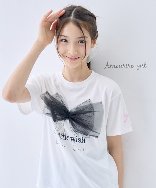 Amourire girl(アムリールガール)の「チュールビックリボン半袖Tシャツ/カットソー(Tシャツ/カットソー・キッズ・ホワイト/パープル・160cm/150cm/140cm/130cm)」の18枚目の写真