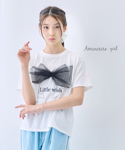Amourire girl(アムリールガール)の「チュールビックリボン半袖Tシャツ/カットソー(Tシャツ/カットソー・キッズ・ホワイト/パープル・160cm/150cm/140cm/130cm)」の19枚目の写真