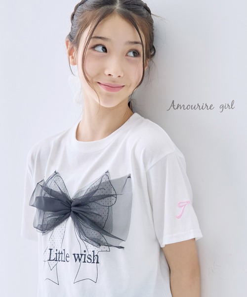 Amourire girl(アムリールガール)の「チュールビックリボン半袖Tシャツ/カットソー(Tシャツ/カットソー・キッズ・ホワイト/パープル・160cm/150cm/140cm/130cm)」の15枚目の写真