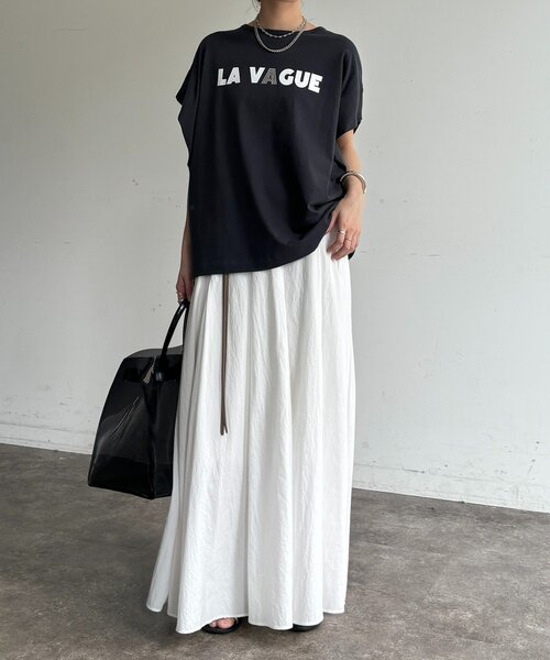DouDou（ドゥドゥ）の「袖タックフレンチメタリックロゴTEE（Tシャツ/カットソー・レディース・ホワイト系その他/オフホワイト/チャコールグレー・FREE）」の14枚目の写真
