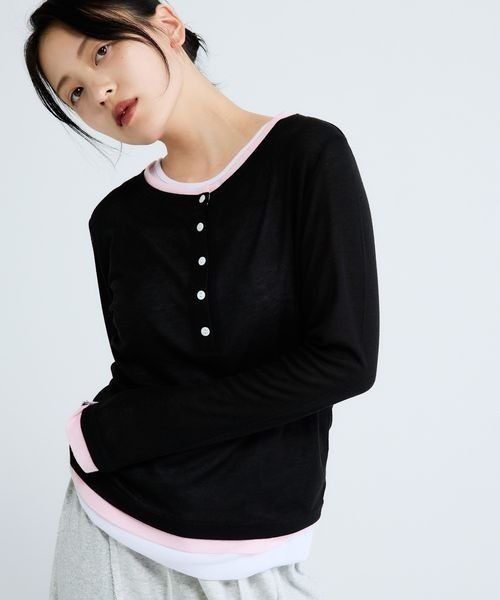JEANASIS(ジーナシス)の「3カラーシアーレイヤードヘンリー2ピース/683768(Tシャツ/カットソー・レディース・グレー系その他/イエロー系その他/ブラック系その他/ブルー系その他・FREE)」の2枚目の写真