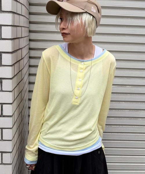 JEANASIS(ジーナシス)の「3カラーシアーレイヤードヘンリー2ピース/683768(Tシャツ/カットソー・レディース・グレー系その他/イエロー系その他/ブラック系その他/ブルー系その他・FREE)」の1枚目の写真