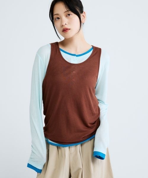 JEANASIS(ジーナシス)の「3カラーシアーレイヤードヘンリー2ピース/683768(Tシャツ/カットソー・レディース・グレー系その他/イエロー系その他/ブラック系その他/ブルー系その他・FREE)」の6枚目の写真