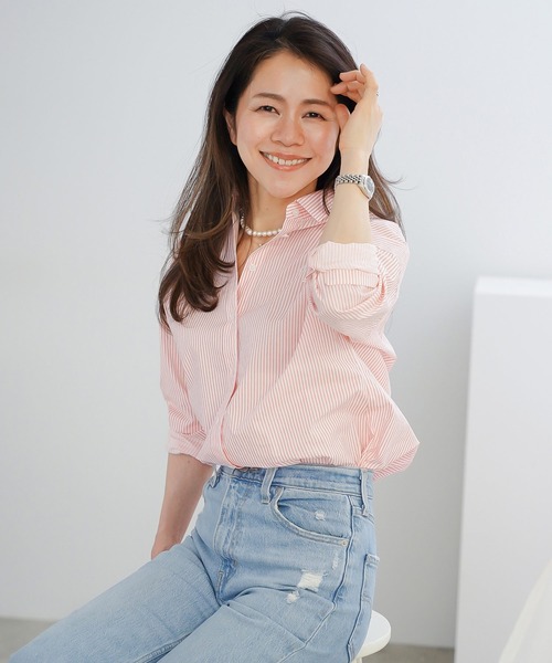 &BLOOM（アンドブルーム）の「ロゴ 刺繍入り シャツ ＆BLOOM（アンドブルーム）（シャツ/ブラウス・レディース・ホワイト/ピンク・L/M）」の5枚目の写真