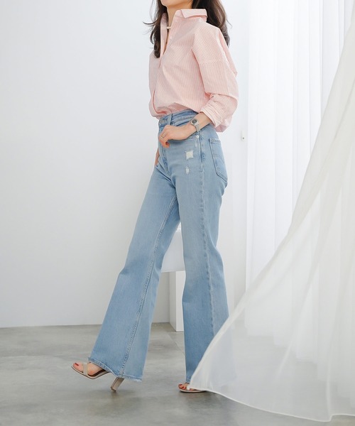 &BLOOM（アンドブルーム）の「ロゴ 刺繍入り シャツ ＆BLOOM（アンドブルーム）（シャツ/ブラウス・レディース・ホワイト/ピンク・L/M）」の9枚目の写真