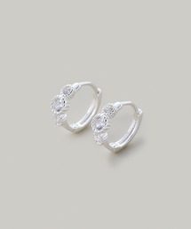 【金属アレルギー軽減】〈SV925〉CZ3ストーンフープピアス