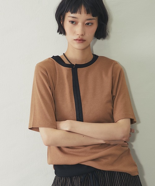 ANOTHER S（アナザーエス）の「ボーダー&配色テレコリブTシャツ（Tシャツ/カットソー・レディース・オフホワイト/アイボリー系/チャコールグレー/モカ/ブラック系・M）」の10枚目の写真