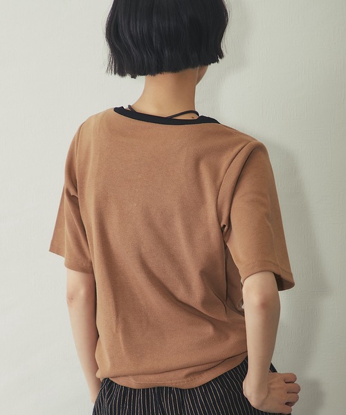 ANOTHER S（アナザーエス）の「ボーダー&配色テレコリブTシャツ（Tシャツ/カットソー・レディース・オフホワイト/アイボリー系/チャコールグレー/モカ/ブラック系・M）」の12枚目の写真