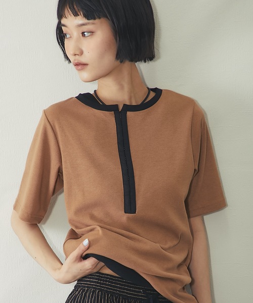 ANOTHER S（アナザーエス）の「ボーダー&配色テレコリブTシャツ（Tシャツ/カットソー・レディース・オフホワイト/アイボリー系/チャコールグレー/モカ/ブラック系・M）」の14枚目の写真