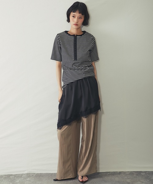 ANOTHER S（アナザーエス）の「ボーダー&配色テレコリブTシャツ（Tシャツ/カットソー・レディース・オフホワイト/アイボリー系/チャコールグレー/モカ/ブラック系・M）」の19枚目の写真