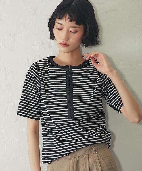 ANOTHER S（アナザーエス）の「ボーダー&配色テレコリブTシャツ（Tシャツ/カットソー・レディース・オフホワイト/アイボリー系/チャコールグレー/モカ/ブラック系・M）」の20枚目の写真