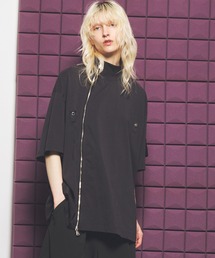 UNISEX》Cable Knit Combination Prime-Over Woven Shirt Half-Zip