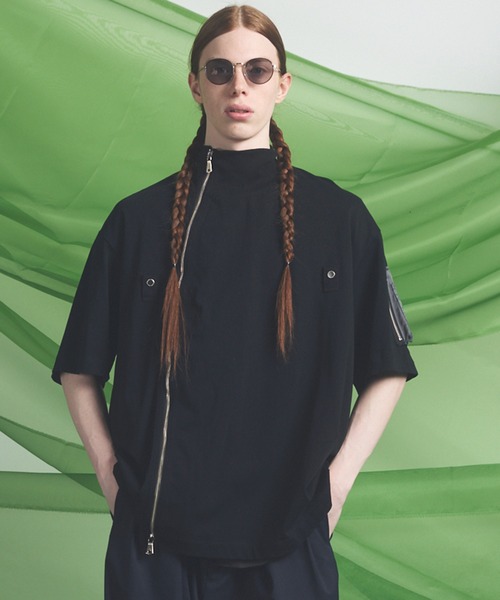 UNISEX》Asymmetrical Front Zip High Neck Prime-Over High Neck
