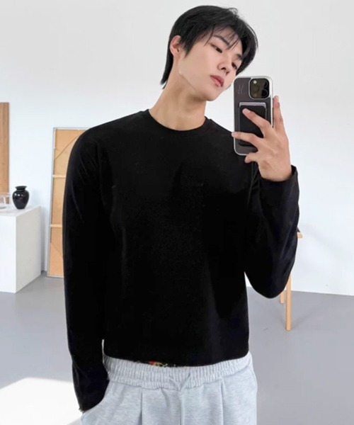 NOWLE(ノウル)の「【NOWLE】タイトフィット エッセンシャル クルーネック ボックス ロンT(Tシャツ/カットソー・メンズ・グレー/ブラック・MEDIUM/LARGE/X-LARGE/SMALL)」の2枚目の写真