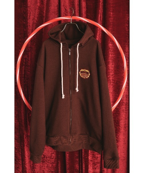 Вафельный дизайн full-zip sweatshirt, джипп-стиль × коттон-материал