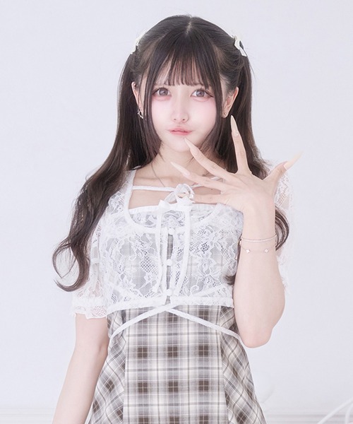 Pal elfy（パルエルフィー）の「ウエストクロスリボンカーディガン（Tシャツ/カットソー・レディース・ブラック/オフホワイト/ブラック系その他・フリー）」の2枚目の写真