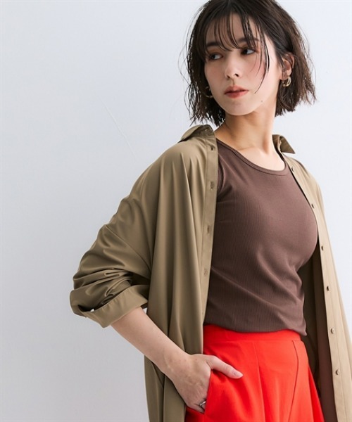 nissen(ニッセン)の「【水陸両用】カップ付アメスリリブタンクトップ&ショートパンツ(吸汗速乾・UVカット)<大きいサイズ有>(セットアップ・レディース・ブラック/ブラウン・3L/L/LL/S/M)」の2枚目の写真