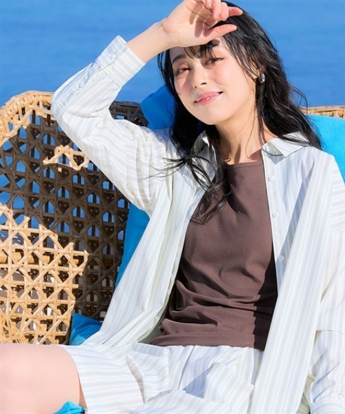 nissen(ニッセン)の「【水陸両用】カップ付アメスリリブタンクトップ&ショートパンツ(吸汗速乾・UVカット)<大きいサイズ有>(セットアップ・レディース・ブラック/ブラウン・3L/L/LL/S/M)」の13枚目の写真