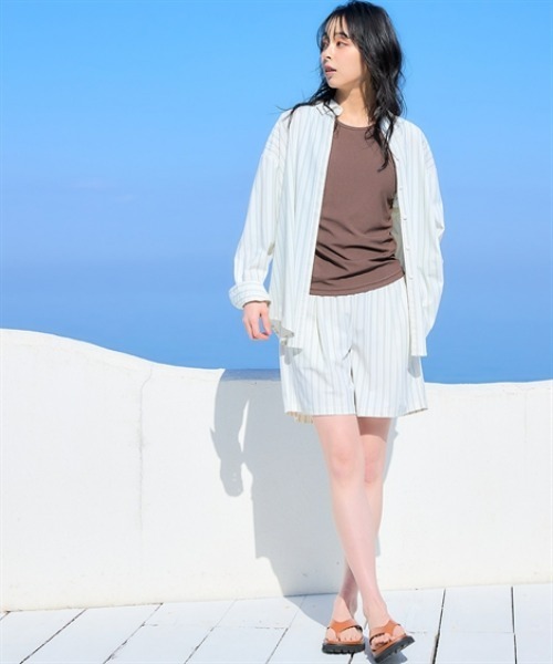 nissen(ニッセン)の「【水陸両用】カップ付アメスリリブタンクトップ&ショートパンツ(吸汗速乾・UVカット)<大きいサイズ有>(セットアップ・レディース・ブラック/ブラウン・3L/L/LL/S/M)」の12枚目の写真