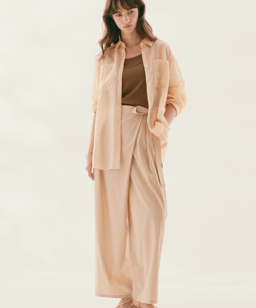 BIANCA（ビアンカ）の「【はっ水/セットアップ】ストレッチナイロン　ラップ風ワイドパンツ（その他パンツ・レディース・ベージュ/ブラック・40/38）」の12枚目の写真