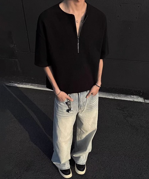 NOWLE(ノウル)の「【NOWLE】ハーフジップ ワッフル クルーネック 半袖 Tシャツ(Tシャツ/カットソー・メンズ・ブラック/ホワイト/グレー・FREE)」の8枚目の写真