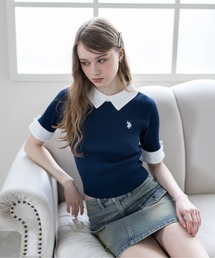 【U.S. POLO ASSN.】clear 別注 配色襟五分袖ニットトップス