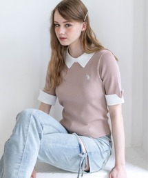 U.S. POLO ASSN. | 【U.S. POLO ASSN.】clear 別注 配色襟五分袖ニットトップス(ニット/セーター)
