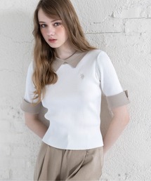 U.S. POLO ASSN. | 【U.S. POLO ASSN.】clear 別注 配色襟五分袖ニットトップス(ニット/セーター)