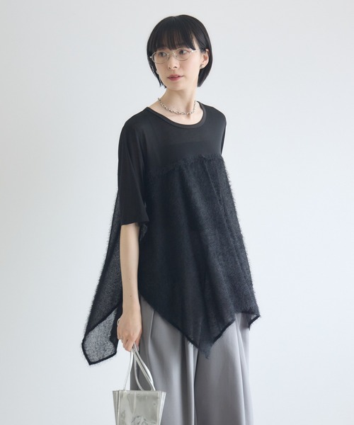 Paradise Picnic(パラダイスピクニック)の「CYAN スクエアヘムフェザーコンビトップス(Tシャツ/カットソー・レディース・ホワイト/ブラック/オレンジ・FREE)」の3枚目の写真