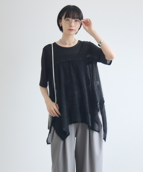 Paradise Picnic(パラダイスピクニック)の「CYAN スクエアヘムフェザーコンビトップス(Tシャツ/カットソー・レディース・ホワイト/ブラック/オレンジ・FREE)」の12枚目の写真