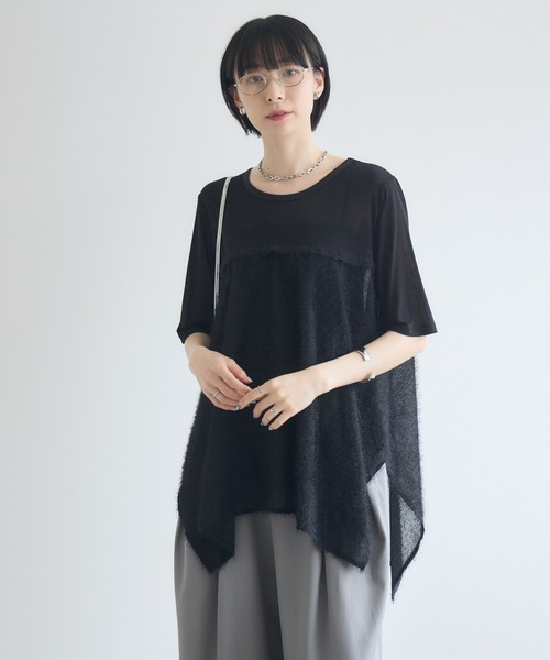 Paradise Picnic(パラダイスピクニック)の「CYAN スクエアヘムフェザーコンビトップス(Tシャツ/カットソー・レディース・ホワイト/ブラック/オレンジ・FREE)」の13枚目の写真