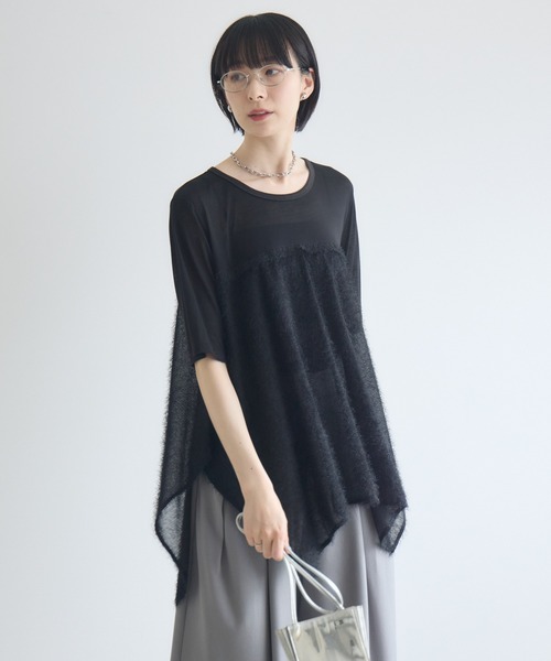 Paradise Picnic(パラダイスピクニック)の「CYAN スクエアヘムフェザーコンビトップス(Tシャツ/カットソー・レディース・ホワイト/ブラック/オレンジ・FREE)」の14枚目の写真