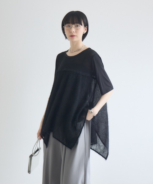 Paradise Picnic(パラダイスピクニック)の「CYAN スクエアヘムフェザーコンビトップス(Tシャツ/カットソー・レディース・ホワイト/ブラック/オレンジ・FREE)」の15枚目の写真