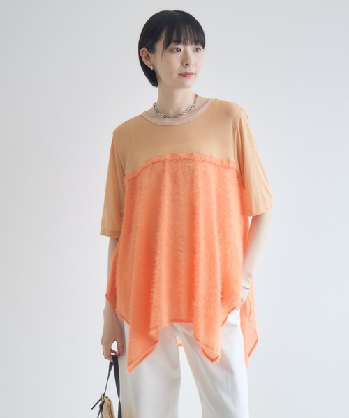 Paradise Picnic(パラダイスピクニック)の「CYAN スクエアヘムフェザーコンビトップス(Tシャツ/カットソー・レディース・ホワイト/ブラック/オレンジ・FREE)」の21枚目の写真