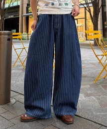 Hickory Stripe Wide Curve Denim Pants - ヒッコリーストライプワイドカーブデニムパンツ