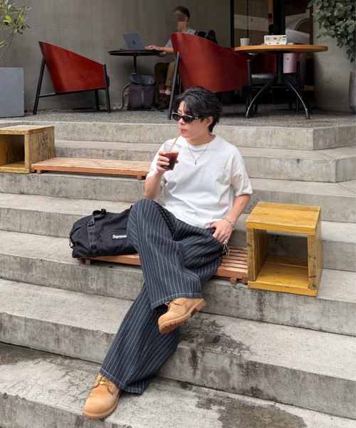 ADAMASTE(アダマスト)の「Hickory Stripe Wide Curve Denim Pants - ヒッコリーストライプワイドカーブデニムパンツ(デニムパンツ・メンズ・ブラック/ネイビー・MEDIUM/LARGE)」の5枚目の写真