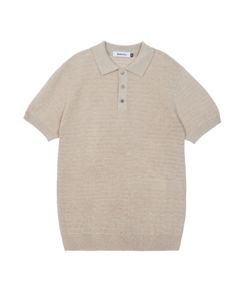 MAKEITTO(メイキット)の「ストライプテクスチャーカラーニット半袖Tシャツ_ベージュ(ポロシャツ・メンズ・ベージュ・MEDIUM/LARGE/X-LARGE/XX-LARGE)」の3枚目の写真
