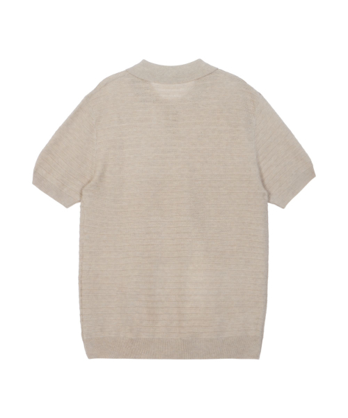 MAKEITTO(メイキット)の「ストライプテクスチャーカラーニット半袖Tシャツ_ベージュ(ポロシャツ・メンズ・ベージュ・MEDIUM/LARGE/X-LARGE/XX-LARGE)」の4枚目の写真